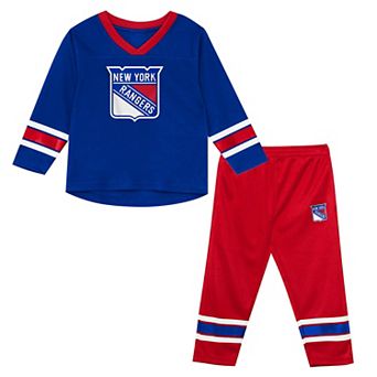 Preschool Outerstuff Blue/Red New York Rangers Denting the Net Long Sleeve T-Shirt and Pants Set