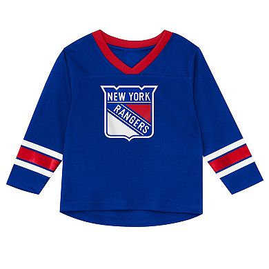 Preschool Outerstuff Blue/Red New York Rangers Denting the Net Long Sleeve T-Shirt and Pants Set
