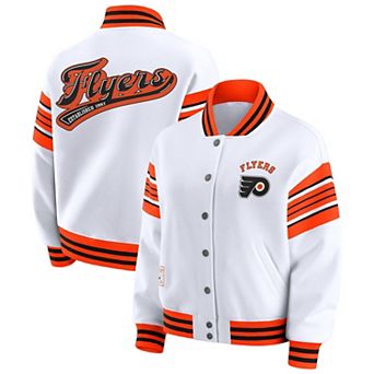 Women's WEAR by Erin Andrews White/Orange Philadelphia Flyers Full-Snap Fleece Sweatshirt Jacket
