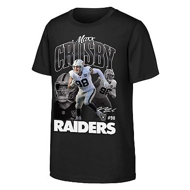 Youth Outerstuff Maxx Crosby Black Las Vegas Raiders Triple Pic T-Shirt
