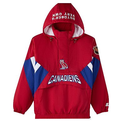 Men's OVO x Starter Red Montreal Canadiens Half-Zip Hooded Jacket