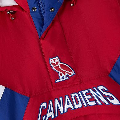 Men's OVO x Starter Red Montreal Canadiens Half-Zip Hooded Jacket