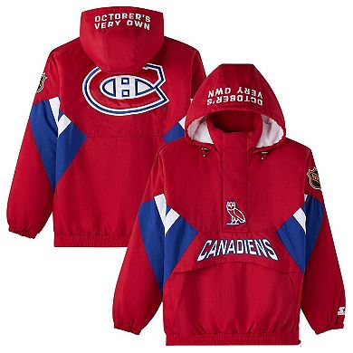 Men's OVO x Starter Red Montreal Canadiens Half-Zip Hooded Jacket
