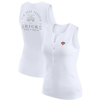 Women's WEAR by Erin Andrews White New York Knicks Rib-Knit Henley Tank Top