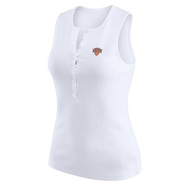 Women's WEAR by Erin Andrews White New York Knicks Rib-Knit Henley Tank Top