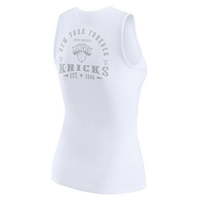 Women's WEAR by Erin Andrews White New York Knicks Rib-Knit Henley Tank Top