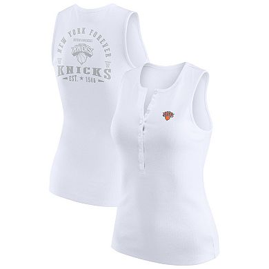 Women's WEAR by Erin Andrews White New York Knicks Rib-Knit Henley Tank Top