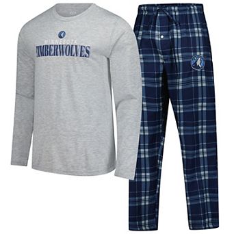 Men's Concepts Sport Navy Minnesota Timberwolves Regulate Long Sleeve T-Shirt & Plaid Pant Set