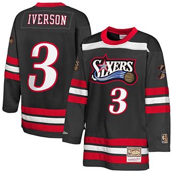 Youth Mitchell & Ness Allen Iverson Black Philadelphia 76ers Maxxed Out 2.0 Fashion Hockey Jersey