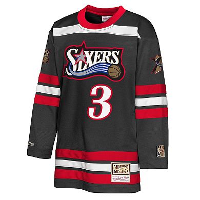 Youth Mitchell & Ness Allen Iverson Black Philadelphia 76ers Maxxed Out 2.0 Fashion Hockey Jersey