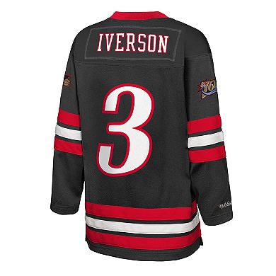 Youth Mitchell & Ness Allen Iverson Black Philadelphia 76ers Maxxed Out 2.0 Fashion Hockey Jersey