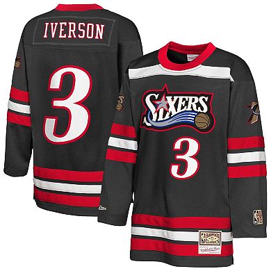 Youth Mitchell & Ness Allen Iverson Black Philadelphia 76ers Maxxed Out 2.0 Fashion Hockey Jersey