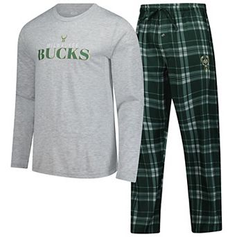 Men's Concepts Sport Hunter Green Milwaukee Bucks Regulate Long Sleeve T-Shirt & Plaid Pant Set