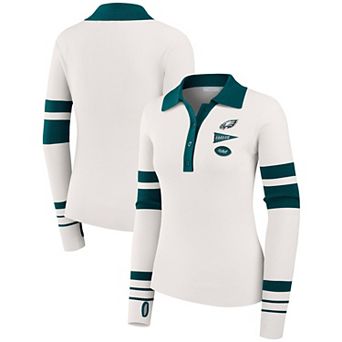 Women's WEAR by Erin Andrews White Philadelphia Eagles Ribbed Henley Polo Sweater