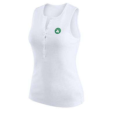 Women's WEAR by Erin Andrews White Boston Celtics Rib-Knit Henley Tank Top