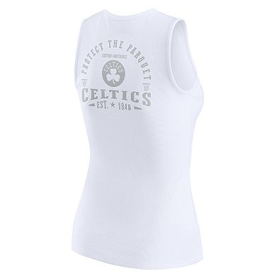 Women's WEAR by Erin Andrews White Boston Celtics Rib-Knit Henley Tank Top