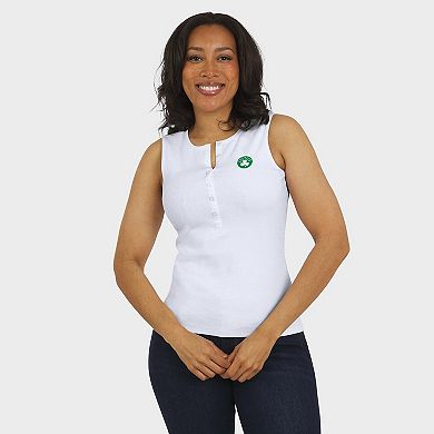 Women's WEAR by Erin Andrews White Boston Celtics Rib-Knit Henley Tank Top