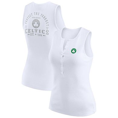 Women's WEAR by Erin Andrews White Boston Celtics Rib-Knit Henley Tank Top