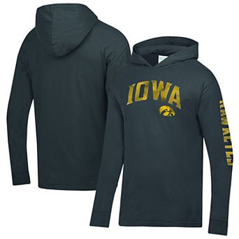 Men's ComfortWash Charcoal Iowa Hawkeyes Long Sleeve Hooded T-Shirt