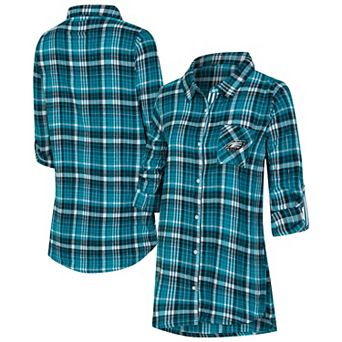 Women's Concepts Sport Green Philadelphia Eagles Laney Plaid Tri-Blend Full-Button Nightshirt