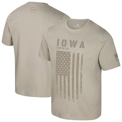 Men's Colosseum Oatmeal Iowa Hawkeyes Operation Hat Trick Dune Flag T-Shirt