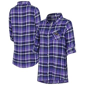 Women's Concepts Sport Purple Baltimore Ravens Laney Plaid Tri-Blend Full-Button Nightshirt