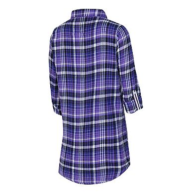 Women's Concepts Sport Purple Baltimore Ravens Laney Plaid Tri-Blend Full-Button Nightshirt