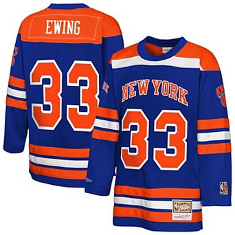 Youth Mitchell & Ness Patrick Ewing Blue New York Knicks Maxxed Out 2.0 Fashion Hockey Jersey