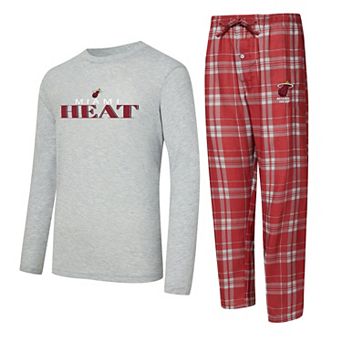 Men's Concepts Sport Wine/Heather Gray Miami Heat Regulate Long Sleeve T-Shirt & Plaid Pant Set