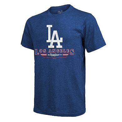 Men's Majestic Threads Freddie Freeman Royal Los Angeles Dodgers 2025 World Series Name & Number Tri-Blend T-Shirt