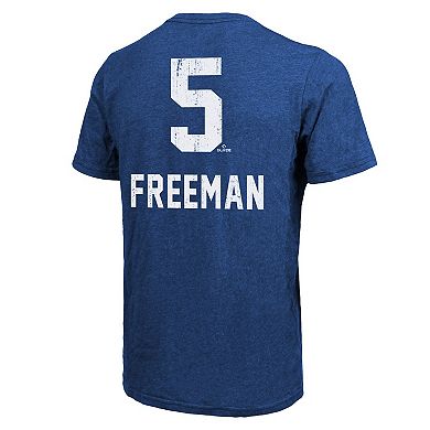 Men's Majestic Threads Freddie Freeman Royal Los Angeles Dodgers 2025 World Series Name & Number Tri-Blend T-Shirt