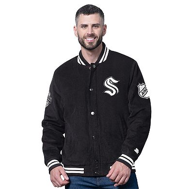 Men's Starter Black Seattle Kraken Blackout Varsity Jacket