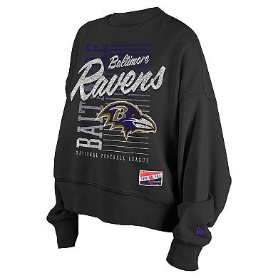 Women's New Era Black Baltimore Ravens Oversized Throwback Mineral Wash Crew Neck Sweatshirt