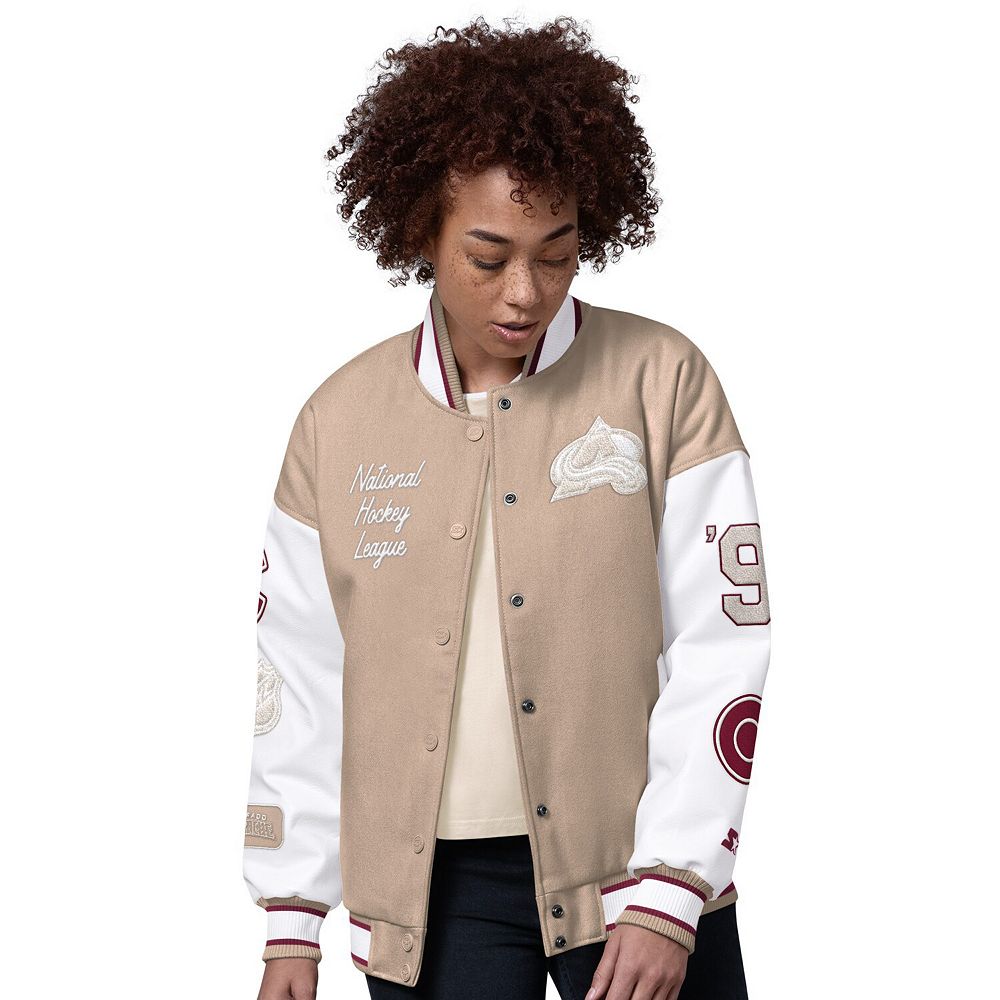 Women's Starter Natural Colorado Avalanche Free Ball Varsity Jacket