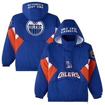 Men's OVO x Starter Royal Edmonton Oilers Half-Zip Hooded Jacket