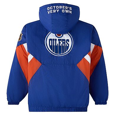 Men's OVO x Starter Royal Edmonton Oilers Half-Zip Hooded Jacket