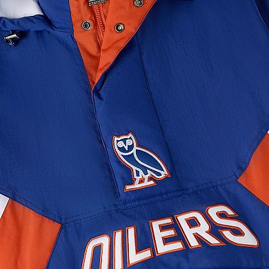 Men's OVO x Starter Royal Edmonton Oilers Half-Zip Hooded Jacket