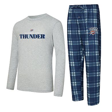 Men's Concepts Sport Navy/Heather Gray Oklahoma City Thunder Regulate Long Sleeve T-Shirt & Plaid Pant Set