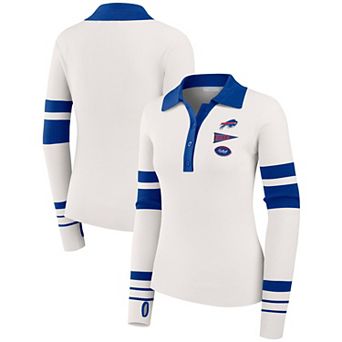 Women's WEAR by Erin Andrews White Buffalo Bills Ribbed Henley Polo Sweater