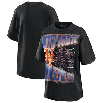 Women's WEAR by Erin Andrews Black New York Mets Oversized Skyline Boyfriend T-Shirt