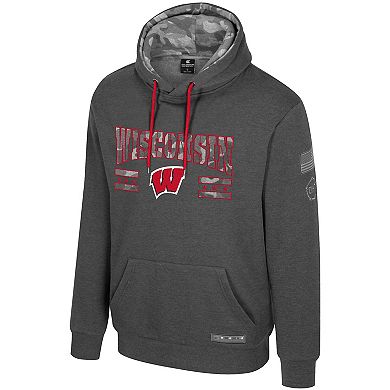 Men's Colosseum Heather Charcoal Wisconsin Badgers Operation Hat Trick Squad Hoodie