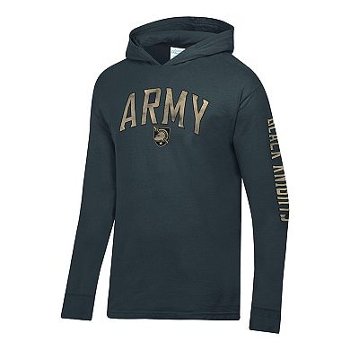Men's ComfortWash Charcoal Army Black Knights Long Sleeve Hooded T-Shirt