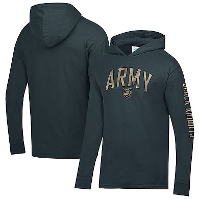 Men's ComfortWash Charcoal Army Black Knights Long Sleeve Hooded T-Shirt