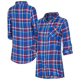 Women's Concepts Sport Royal Buffalo Bills Laney Plaid Tri-Blend Full-Button Nightshirt