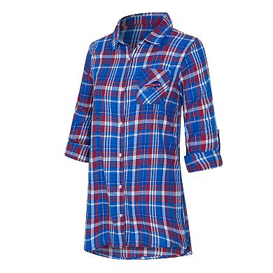 Women's Concepts Sport Royal Buffalo Bills Laney Plaid Tri-Blend Full-Button Nightshirt