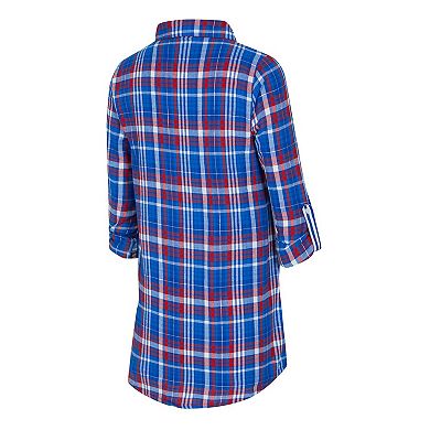 Women's Concepts Sport Royal Buffalo Bills Laney Plaid Tri-Blend Full-Button Nightshirt