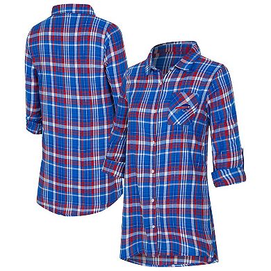 Women's Concepts Sport Royal Buffalo Bills Laney Plaid Tri-Blend Full-Button Nightshirt