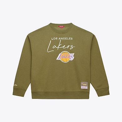 Women's Mitchell & Ness Olive Los Angeles Lakers Lightweight Script Sweatshirt