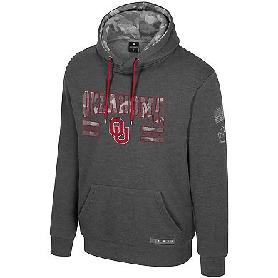 Men's Colosseum Heather Charcoal Oklahoma Sooners Operation Hat Trick Squad Hoodie