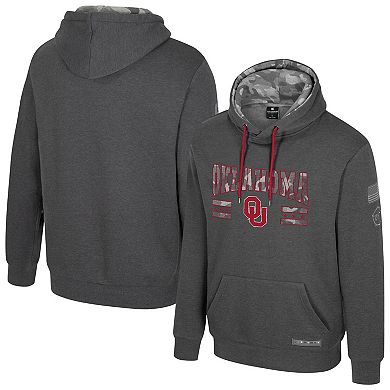 Men's Colosseum Heather Charcoal Oklahoma Sooners Operation Hat Trick Squad Hoodie